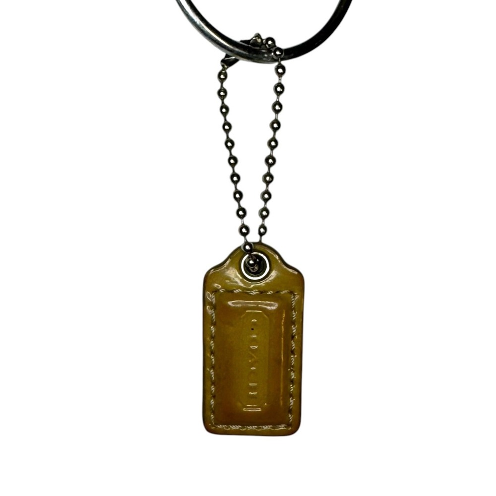 Coach Handbag Hangtag OS Tan Patent Leather Embossed Logo Charm Accessory
